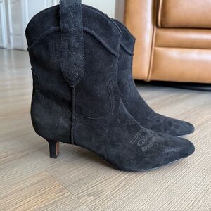 Sam Edelman Black Suede Western Kitten Heel Boots